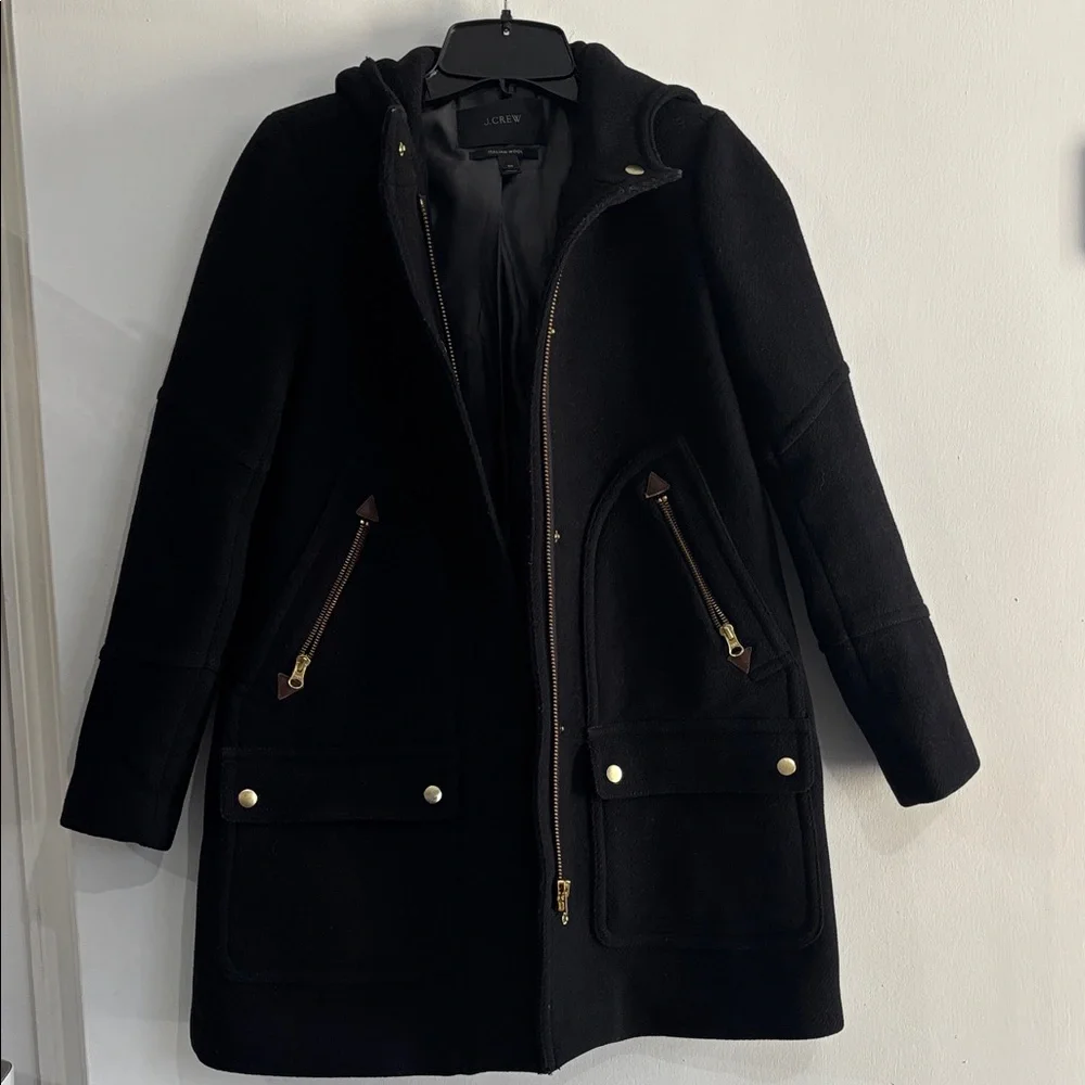 J. Crew Chateau Parka Italian Stadium Cloth Wool Black Women's Coat Size‎ 00